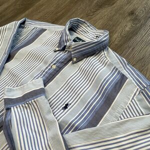 Ralph Lauren Shirt Mens Large Blue White Striped Classic Fit Bleecker RL Academy